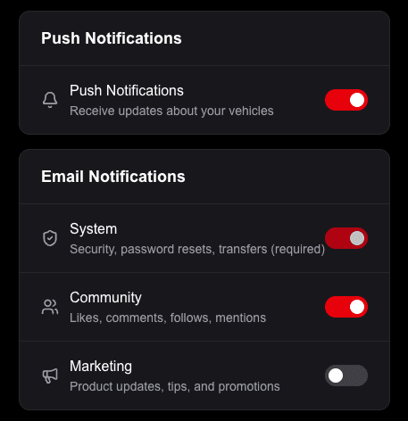 CarJourney service notifications interface CarJourney service notifications interface